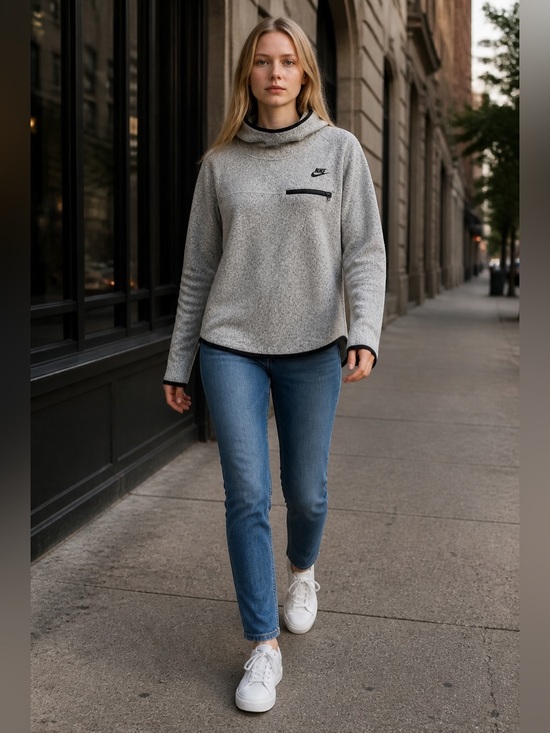 Nike Tops - Nike Tech Fleece Heathered Gray Pullover Hoodie Women’s Sweatshirt Size Medium